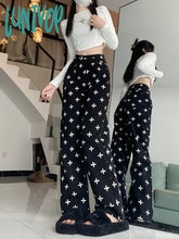Lunivop Women’s American Retro Cross Print Black High Waist Jeans Spring Autumn New Street Style